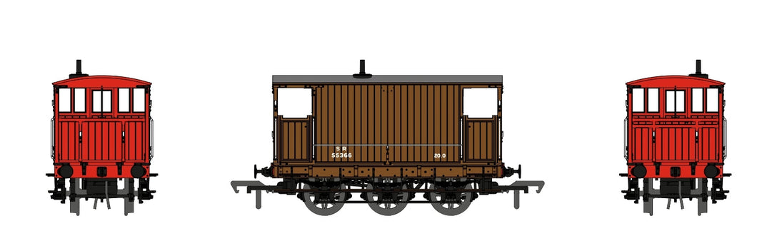 SECR 6 Wheel Brake Van - No.55366 - SR post-36 livery (brown with red ends and small lettering) - Rapido Trains - 931006