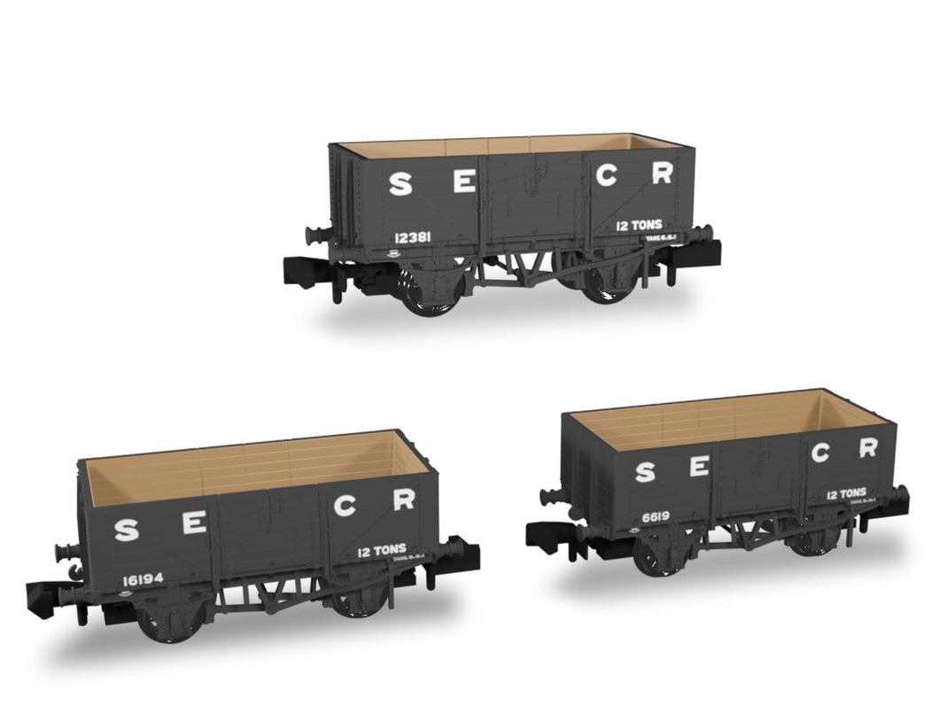 SECR Wagons Pack 3 - SECR Livery 7 Planks (Dia.1355) - Rapido Trains - 942003