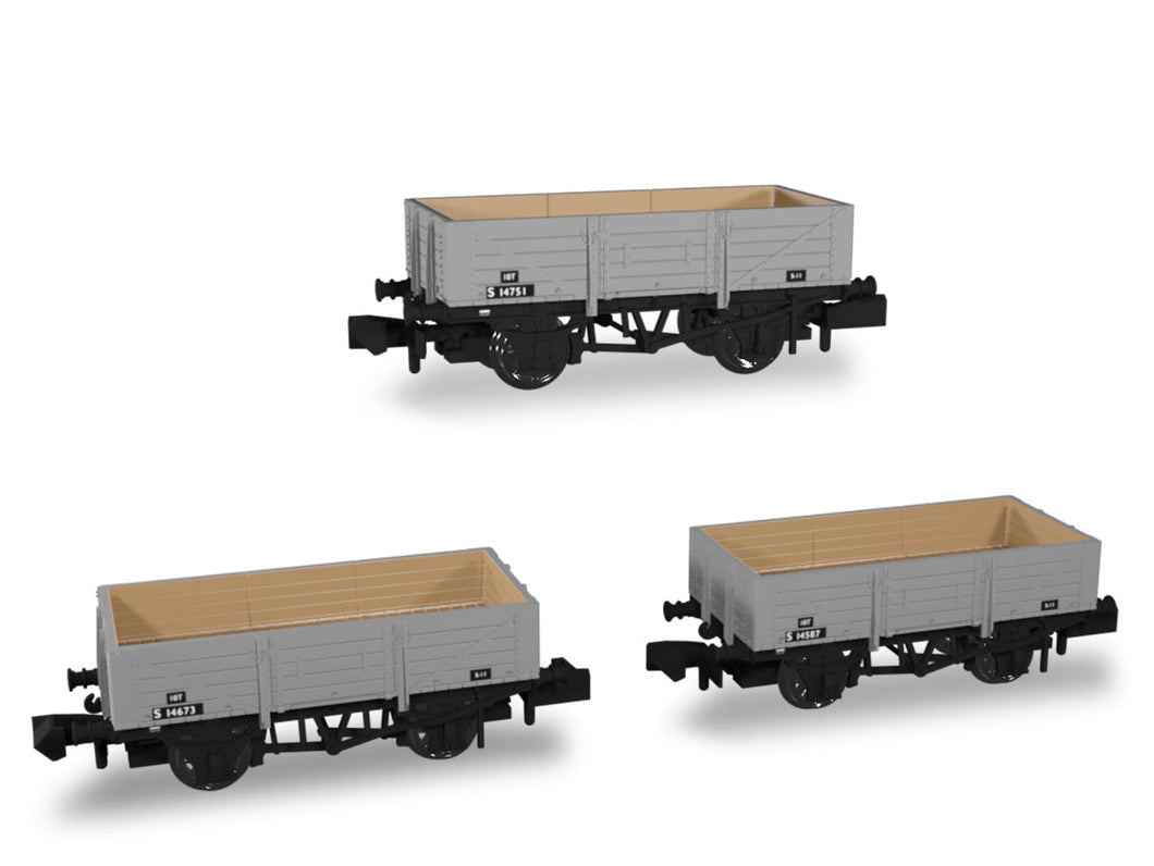 SECR Wagons Pack 2 - BR Livery 5 Planks (Dia.1349) - Rapido Trains - 942014