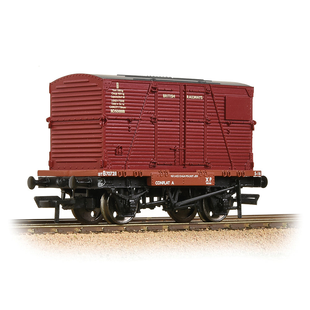 Conflat Wagon BR Bauxite (Early) With BR Crimson BD Container [WL]