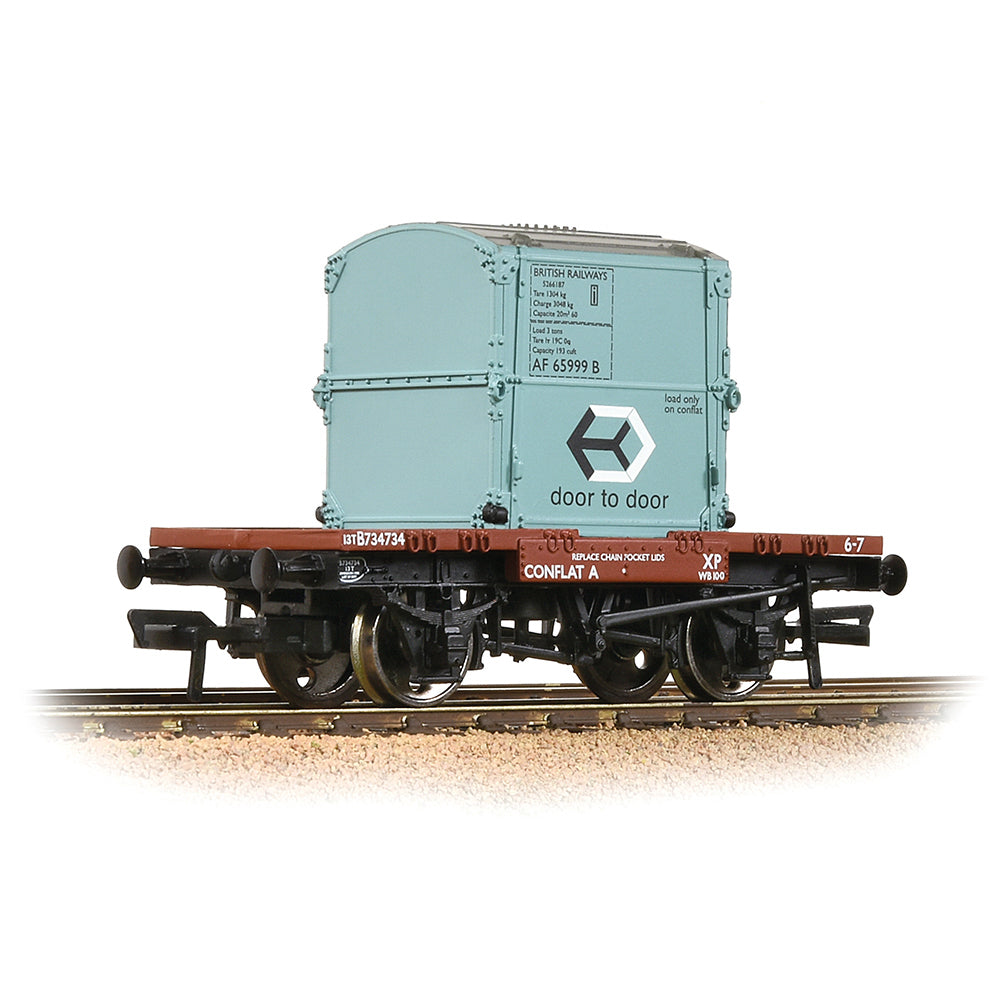 Conflat Wagon BR Bauxite (Early) With BR Ice Blue AF Container [WL]