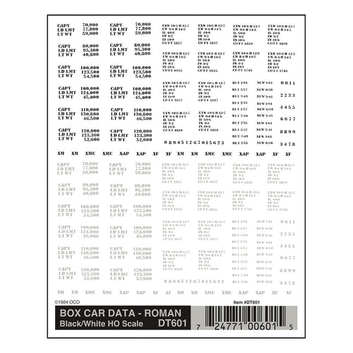 HO Box Car Data - Roman Black & White