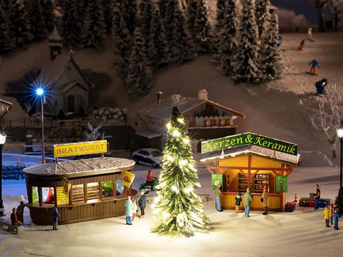 Christmas Market Kiosks (2) Kit w/Lit Christmas Tree