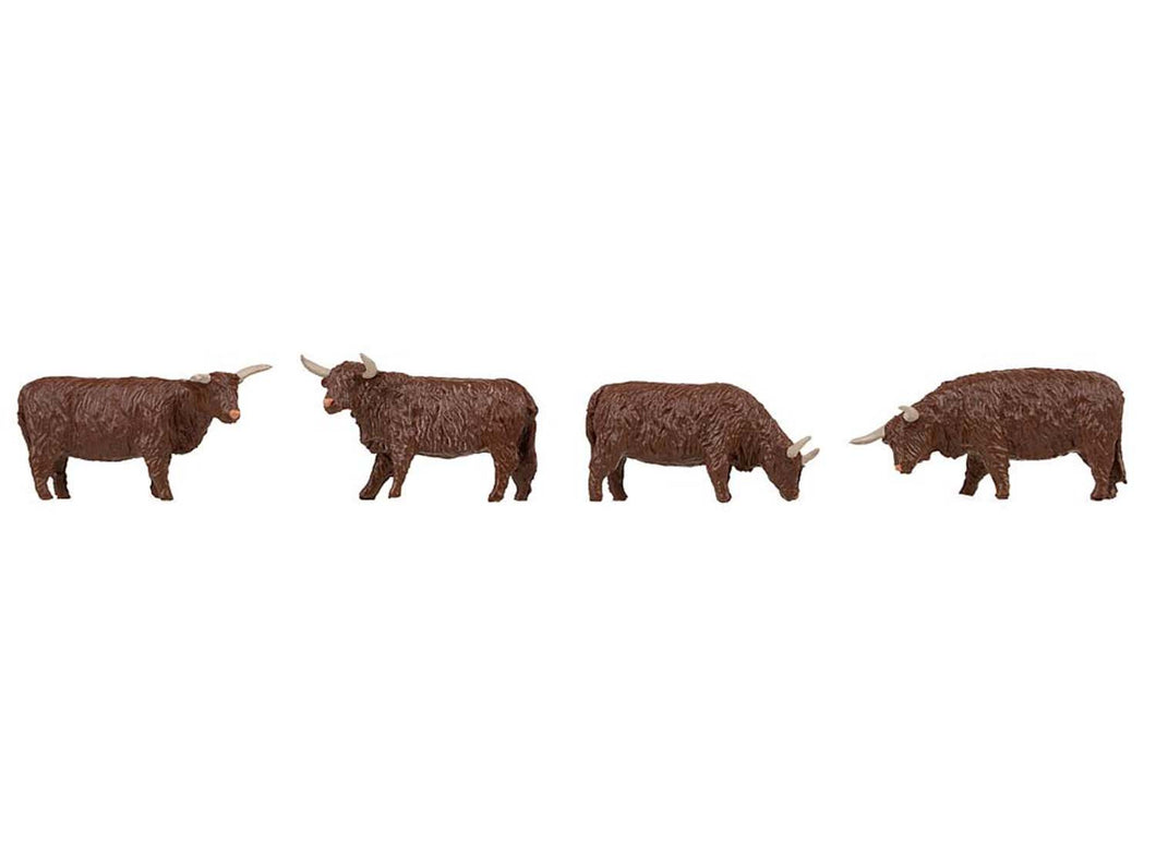 Brown Highland Cattle (4) Figure Set