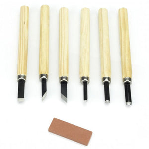 6pc Wood Carver Set & Sharpening Stone