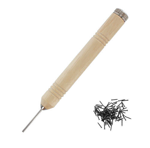 Pen Grip Pin Pusher (Wooden Handle) & Black Pins (100)